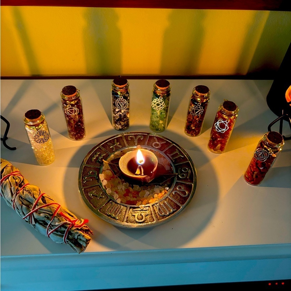 7 Chakra Healing Mini Gemstone Spell Jar Manifest Intension Yoga Wicca Pagan
